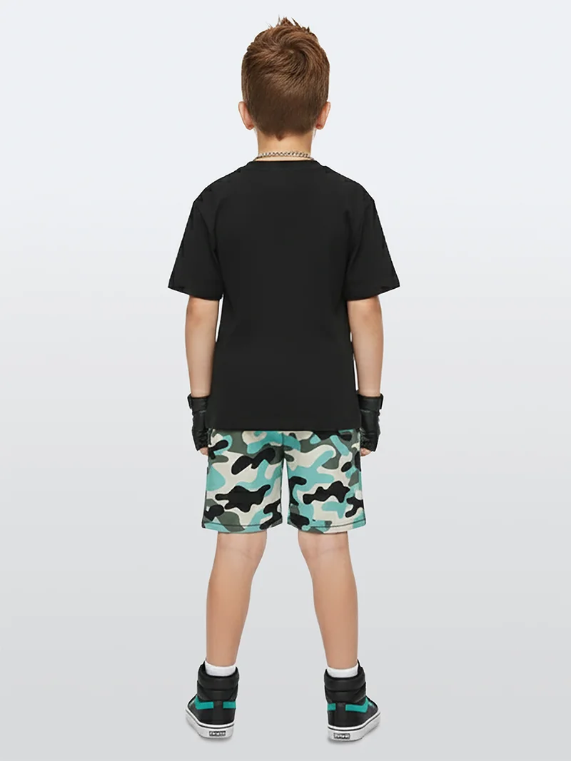 Denokids Boys Set Tiger Printed T-shirt&Camo Shorts